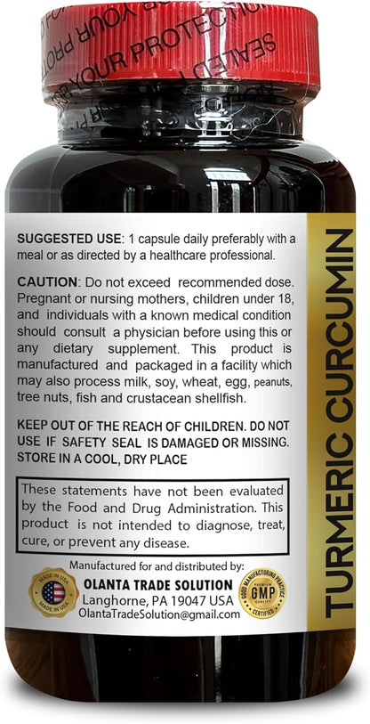 Turmeric Curcumin for Joint Support - Turmeric for Immunity, Boosting Antioxidant, Natural Turmeric Curcumin for Daily Wellness - 1 Bottle 60 Capsules