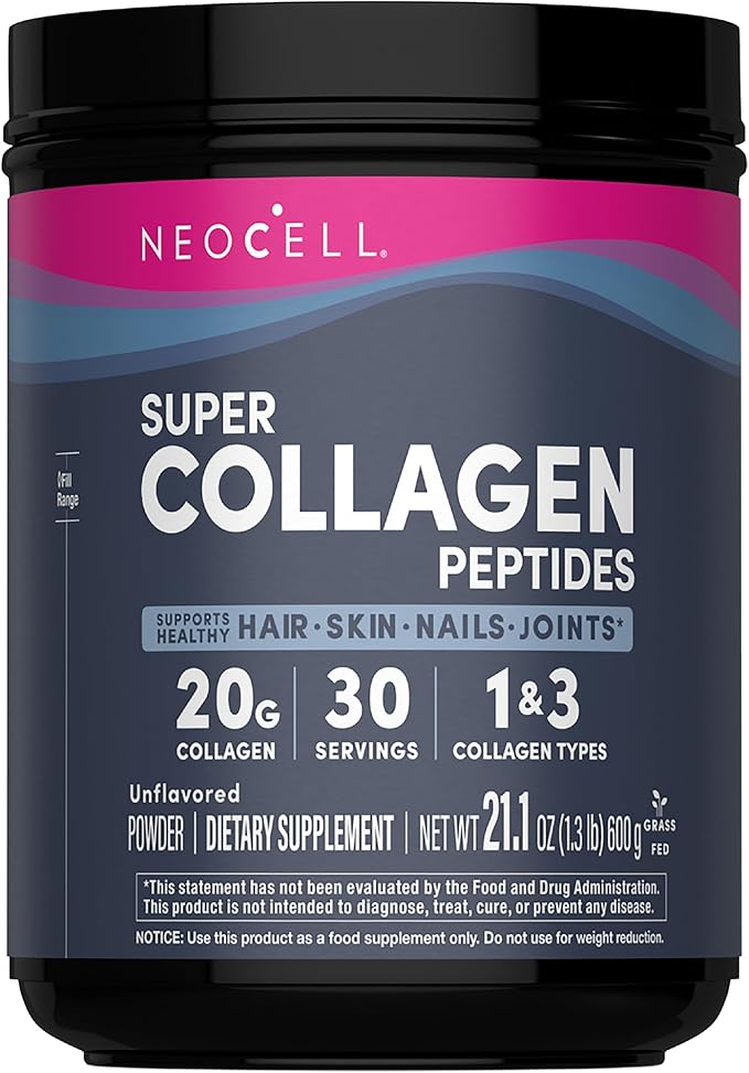 NeoCell Super Collagen Peptides Powder | 30 Servings | Unflavored | Types I & III | Grass Fed Bovine Supplement | Hair, Skin, & Nails | for Women and Men