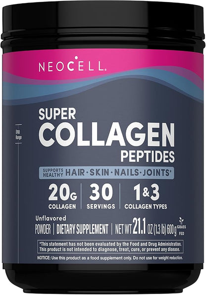 NeoCell Super Collagen Peptides Powder | 30 Servings | Unflavored | Types I & III | Grass Fed Bovine Supplement | Hair, Skin, & Nails | for Women and Men