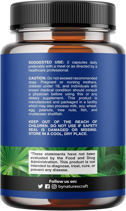 Natures Craft Saw Palmetto for Men with Beta Sitosterol - Saw Palmetto Extract Prostate Health Supplement for Men Bladder Control and Prostate Support - Restoring Hair Supplement - 100 Count