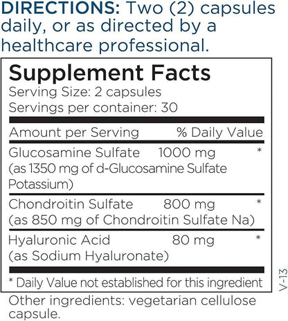 Metabolic Maintenance Glucosamine Chondroitin 1000mg with Hyaluronic Acid - Glucosamine Complex Supplement for Women + Men, Cartilage Health, Tissue Hydration + Nutritional Support - 60 Capsules