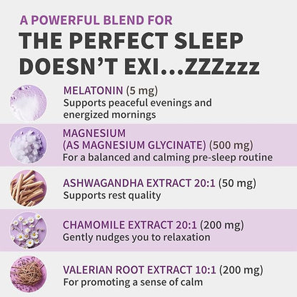 12-in-1 Melatonin Sleep Capsules - Natural Sleep Aids for Adults with Melatonin 5mg and Magnesium Glycinate 500mg, Sleep Aid with Ashwagandha, L Theanine, Valerian Root, GABA, 5-HTP (90ct, Pack of 3)