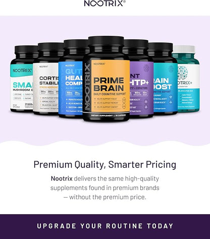 Nootrix Organic Plant 5 HTP+ Supplement | Supports Memory, Mental Focus, Cognitive Health & Energy | Promotes Healthy Mood & Brain Function | Vitamin B6 & L Theanine |60 Capsules