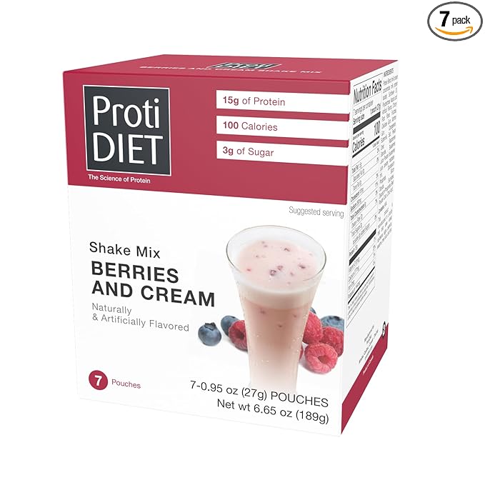 ProtiDiet Berries and Cream Protein Powder for Smoothies – 15g High Protein Berry Smoothie Mix, Low Sugar, Meal Replacement Shake – 7 Pouches