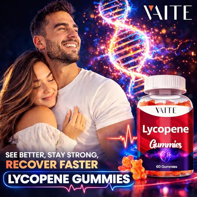 VAITE Lycopene Supplements for Men & Women 75mg Gummies - Antioxidant | General Wellness | Supports Skin & Vision | Daily Vitality | Plant-Based, Sugar-Free, 60 Vegan Gummy Chews, Non-GMO, Chewables