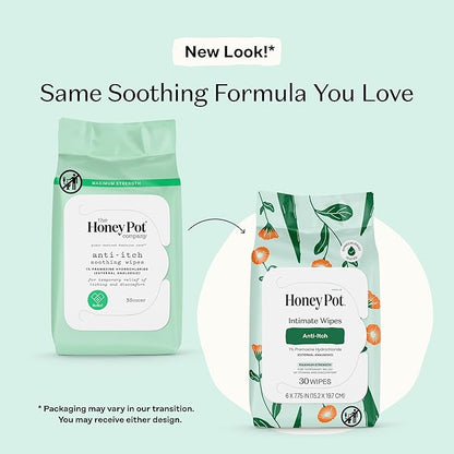The Honey Pot Company - Anti-Itch Soothing Feminine Wipes - At Home or On the Go Medicated for Temporary Relief of Itching and Discomfort - Maximum Strength - 30 ct.