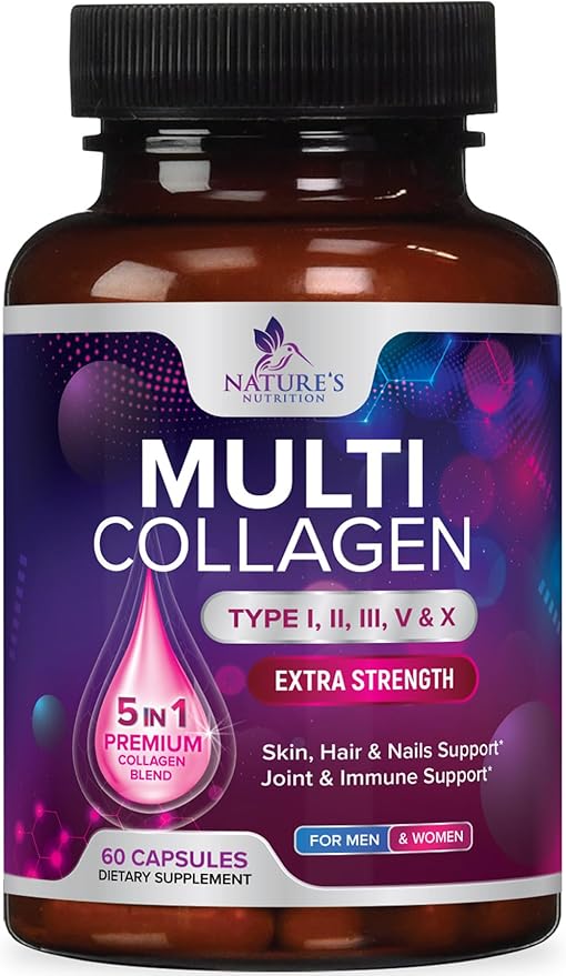 Multi Collagen Pills 2400 mg Per Serving - Advanced Types I, II, III, V, X - Hydrolyzed Multi Collagen Peptides Pills Supplement for Women & Men - Hair, Skin, & Nail Support Supplements - 60 Capsules