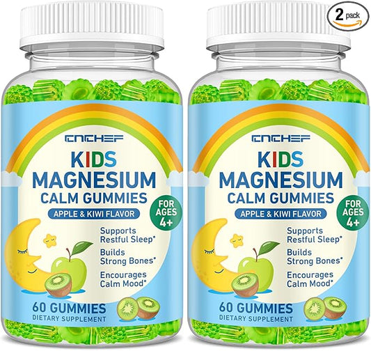 2PCS Center-Filled Magnesium Gummies for Kids 300MG - Magnesium Glycinate Gummies with L-theanine, Omega-3, Vitamin B6, D for Kids & Adults, Supplement for Sleep, Calm & Muscle Relaxation