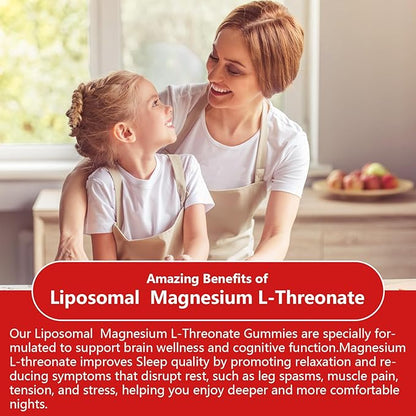 2 Pack Liposomal Magnesium Threonate High-Potency 3000mg Gummies,Liposomal Enhance 98% Absorption,Magnesium L-Threonate Supplements, Muscle & Nervous System for Kids & Adults