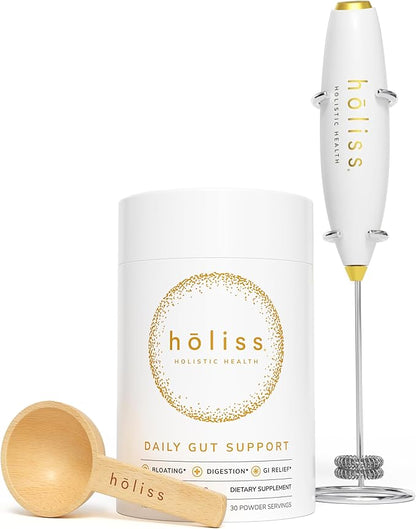 Daily Gut Health Kit – 6-in-1 All Natural Supplement, Bloat & Gas Aid, GI Lining Repair, IBS Support – Lemon Balm, L-Glutamine, PepZinGI, Mixed Berry, 30 Servings, Electric Mixer & Spoon