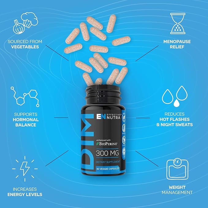 Effective Nutra Dim Supplement 300mg with BioPerine - Extra Strength Estrogen Blocker for Men & Women - Hormone & Metabolism Support - 2 Month Supply