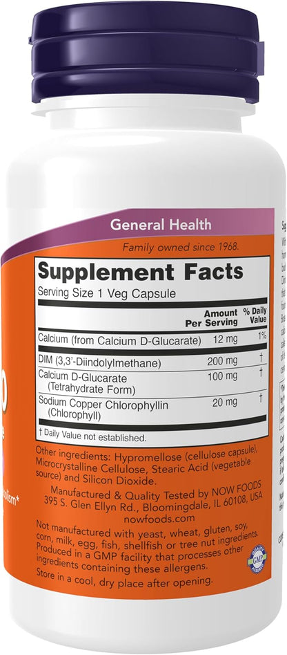 NOW Foods Supplements,DIM 200 (Diindolylmethane) with Calcium D-Glucarate,90 Veg Capsules,(Pack of 2)