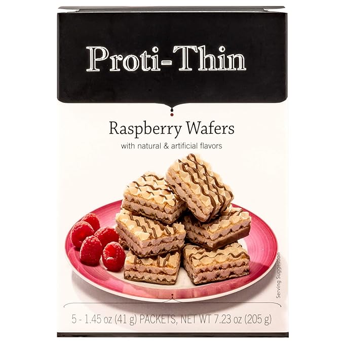Proti-Thin High Protein Raspberry Wafer Squares, 15g Protein, Low Calorie, Low Carb, Low Sugar, Aspartame Free, Diet Wafer Bars, Healthy Snack, 2 Wafers per Serving, 5 Count Box