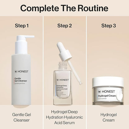 Honest Beauty Hydrogel Deep Hydration Hyaluronic Acid Serum, Moisturizes Plumps, Hypoallergenic, Fragrance-Free, Vegan, Gentle for Sensitive Skin, 1 fl oz