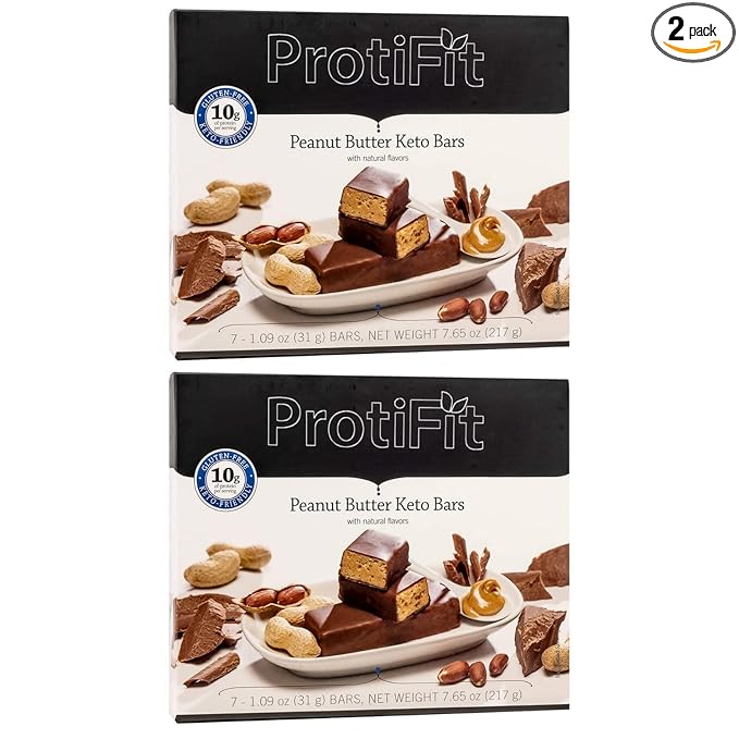 PROTIFIT - High Protein Peanut Butter Keto Bar 2 Pack, 10g Protein, Low Carb, Low Sugar, Gluten Free, Ideal Protein Compatible, 7 Servings Per Box, (2 Pack)