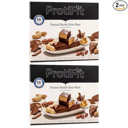 PROTIFIT - High Protein Peanut Butter Keto Bar 2 Pack, 10g Protein, Low Carb, Low Sugar, Gluten Free, Ideal Protein Compatible, 7 Servings Per Box, (2 Pack)