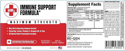 Re+Gen Nutrition Immune Support Supplement for Adults, Natural Capsules with Zinc, Vitamin C, L lysine Amino Acid & Oregano Oil for Strong Immunity Health in Men & Women, 120 Capsules