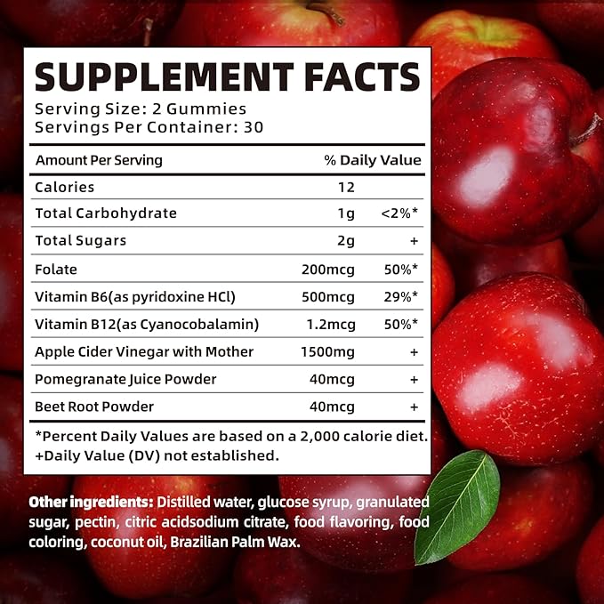 Fubienfit Keto ACV Gummies - 1500mg Apple Cider Vinegar Gummies with Mother, Vitamin B12, B6 & Folate - Support Metabolism, Energy & Detox - Vegan, Non-GMO - 60 Count (Vinagre de Manzana)