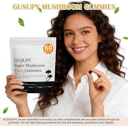 Lions Mane Mushroom Supplement Gummies - All-in-One Daily Mushroom Supplement Gummy, 12 Mushroom Blend Cordyceps, Chaga, Reishi, Herbal Brain Supplement for Cognitive, Memory & Focus,60 Gummies