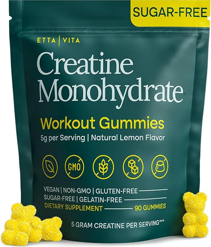 Sugar-Free Creatine Monohydrate Gummies 5gram per Serving, Potent Creatine Gummies for Women & Men, Supplement for Muscle Support, Cellular Energy & Cognitive Function [Lemon Drops Candy Flavor]