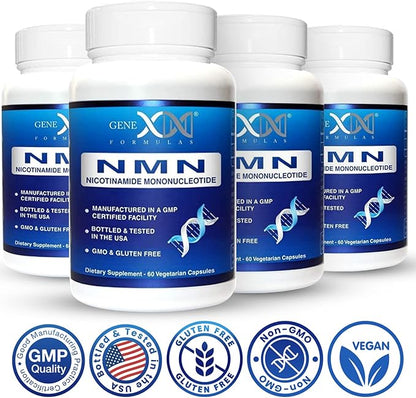 Genex Formulas NMN 250mg Supplements (4 Pack) - 99% Pure Shelf Stabilized Supplement Capsules for Increased NAD Levels & Healthy Aging, GMP Certified, 4 Month Supply