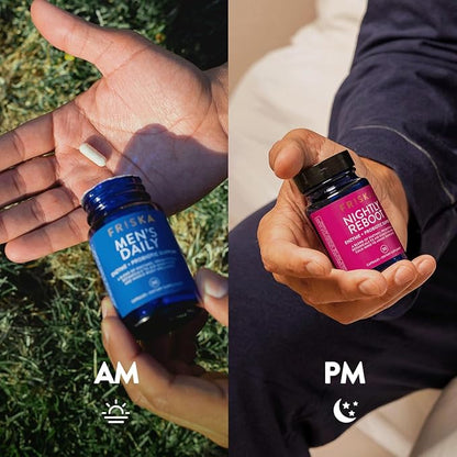 Friska Men’s Daily Gut Support - Digestive Enzymes, Probiotics to Help Break Down Foods, Supports Energy & Nutrient Absorption with Vitamins B6 & B12, 30 Capsules