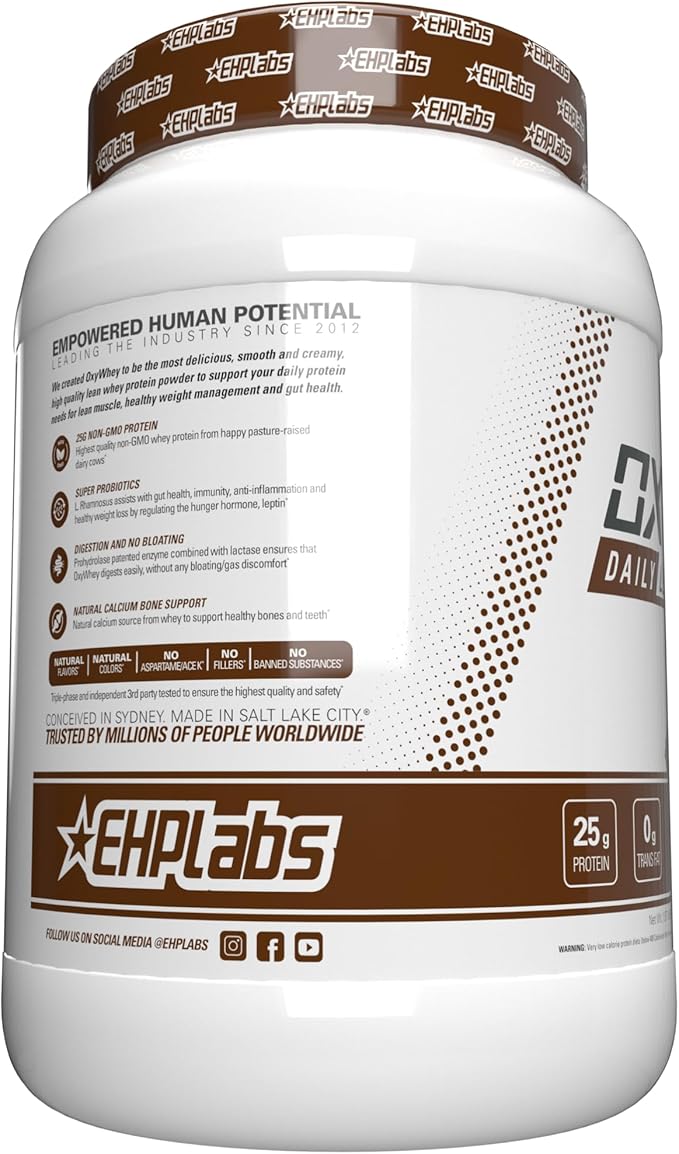 EHP Labs OxyWhey Whey Protein Isolate – 25g High Protein, Low Carb, Sugar Free Meal Replacement – Lean Whey Powder for Muscle Recovery – Non-GMO, Gluten Free – 25 Serves – Chocolate Caramel