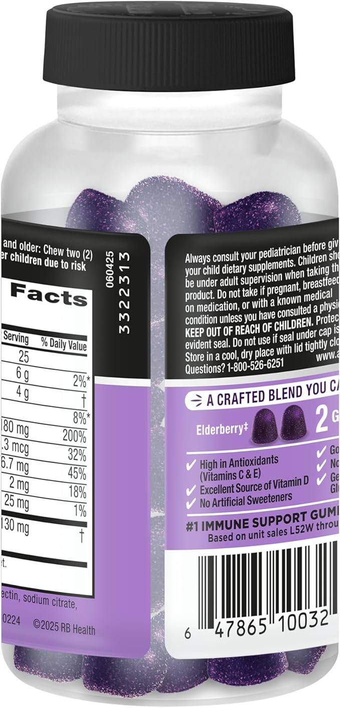 Airborne Elderberry + Zinc & Vitamin C Gummies for Adults,Immune Support with Antioxidants Vitamins C,D & E,Elderberry Flavor,130 Count (Pack of 2)