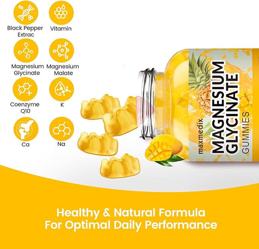 Magnesium Glycinate Gummies 1000mg, Sugar Free Magnesium Potassium Supplements Chewable for Adults with L-Threonate for Sleep, Body Support and Relaxation,90 Mango Pineapple Gummies