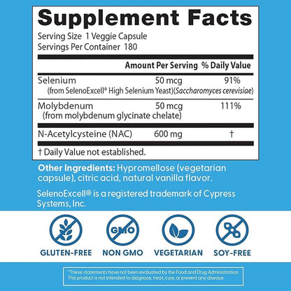 Doctor's Best Nac Detox Regulators with seleno excell, Non-GMO, Vegetarian, Gluten&Soy Free, 180 Veggie Caps, 180Count