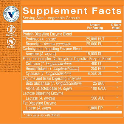 The Vitamin Shoppe Digestive Enzymes - Complete Digestive Support & Bloating Relief | Plant-Based Multi-Enzyme | 90 Veggie Caps | Vegan
