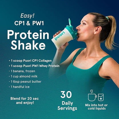 Puori Pure Collagen Peptides Powder, Unflavored - 10g of Grass-Fed Hydrolyzed Bovine Collagen Supports Skin Health, Hair & Nail Strength, Joint Pain & Mobility Support - 30 Servings