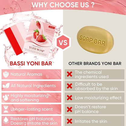 Yoni Soap Bars & Natural Yoni Oil Set, Natural Vaginal Wash for Women Feminine Wash Vaginial Deodorants pH Balance, Eliminates Odor, Feminine Oil 30ml/1 oz, 2 Pcs Vaginal Care Soap (3pcs strawberry)