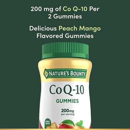 Nature’s Bounty CoQ10 Gummies, Supports Heart Health, CoQ10 200mg, Peach Mango Flavor, 100 Coun