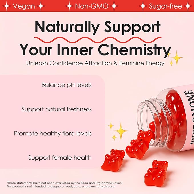 Pheromone Gummies for Women – Supports Inner Balance, Confidence & Social Vibe – Vegan, Non-GMO, Gluten-Free, Strawberry Flavor, 60 Gummies (1)