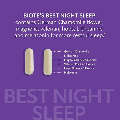 Biote Nutraceuticals - Best Night's Sleep - Restfulness + Awake Refreshed (60 Capsules)