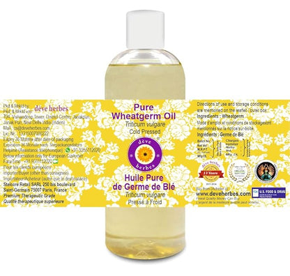 Deve Herbes Pure Wheatgerm Oil (Triticum vulgare) Cold Pressed 200ml (6.76 oz)