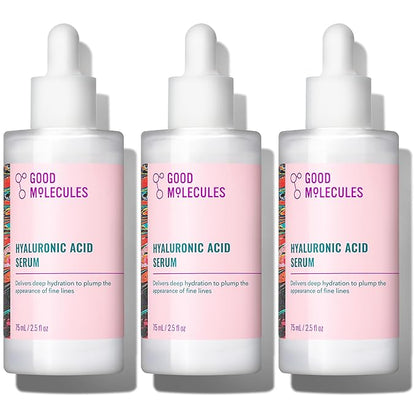 Good Molecules Hyaluronic Acid Serum Pack 3 – 75 ml / 2.5 fl oz Each | Lightweight Facial Serum with 1% Hyaluronic Acid for Hydration