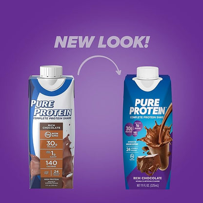 Pure Protein Chocolate Protein Shake,30g Complete-Protein,Ready to Drink and Keto-Friendly,Vitamins A,C,D,and E plus Zinc to Support Immune Health,11oz Bottles,(Pack of 24)