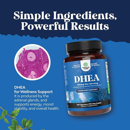 Natures Craft DHEA 100mg per Serving Capsules for Men and Women - Vegan High Strength DHEA Supplement for Women & Men for Energy and Hormone Balance - Womens Hormone Balance Supplement - 120 Count