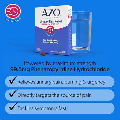 AZO Urinary Pain Relief Maximum Strength | Fast Relief of UTI Pain, Burning & Urgency | Targets Source of Pain | #1 Most Trusted Brand | 48 Tablets