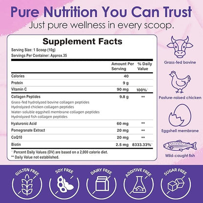 Collagen Peptides Powder - Hydrolyzed Collagen with Vitamin C, Hyaluronic Acid & Biotin - Skin, Hair, Nails, Joint & Anti-Aging Support, 35 Servings