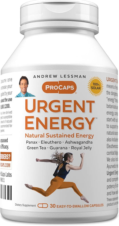 ANDREW LESSMAN Urgent Energy 30 Capsules - Provides a Safe, Healthy Means of Enhancing Energy Levels and Feelings of Well-Being, Green Tea, Guarana, Ginseng, Royal Jelly, Ashwagandha, B-Complex