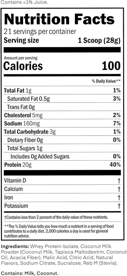 Oath Nutrition Clear Whey Isolate Protein Powder, Coconut Colada, 20g Complete Protein per Serving, No Added Sugar, Grass-Fed, 21 Servings
