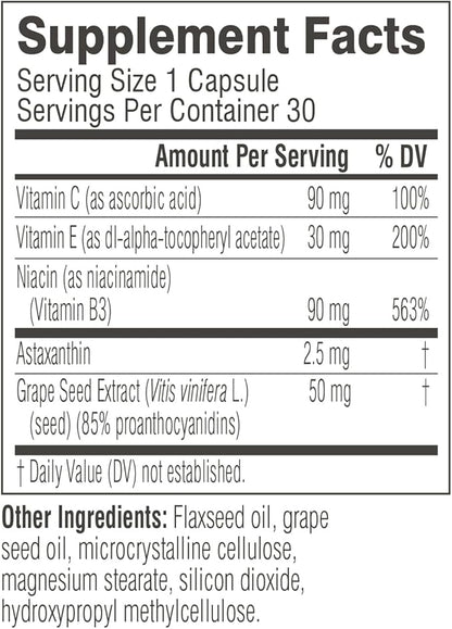 Swisse Beauty Dual Skin Defense Supplement | Astaxanthin, Grape Seed Extract, and Vitamin C | Supports Collagen Formation, Skin Elasticity, Antioxidant Protection & Regeneration | 30 Capsules