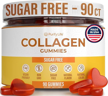 Sugar-Free Marine Collagen Gummies (90 Collagen Chews) Potent 500mg Collagen Gummy for Hair Growth, Healthier Skin & Nails, Pore Reducer & Elasticity Hydrolyzed, Gluten Free, Boosted w Shuddha Gugulu
