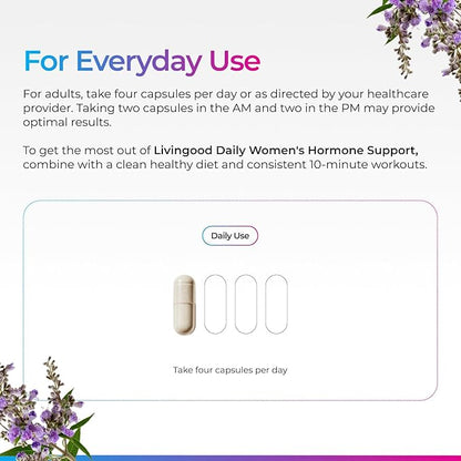 Livingood Daily Women’s Hormone Support Supplement, Estrogen Balance with Fenugreek, Black Cohosh, Chasteberry, DIM, Natural PMS & Menopause Support, Non GMO, Gluten Free, Vegetarian Capsules, 120 Ct