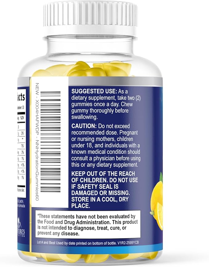 Hydration Electrolyte Gummies - Daily Liquid Replenisher Gummy - Electrolyte Multiplier with Minerals, Potassium & Real Salt - Vegan, Non-GMO - Tasty Lemon Flavor Hydration Electrolytes - 60 Gummies