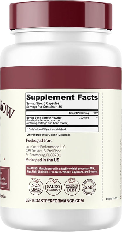 Bovine Bone Marrow Supplement - 100% Grass Fed and Pasture Raised in New Zealand- Freeze Dried, 3rd Party Lab Tested, Non GMO, No Fillers – Supports Collagen, Joint, Bone & Immune Health- 180 Capsules
