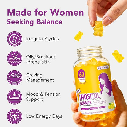 Myo & D-Chiro Inositol Gummies for Women – 40:1 Ratio Hormone Balance & Fertility Support with ALA, Vitamin D3, B12 & Chromium – Lemon Flavor Inositol Supplement for Women – 60 Gummies 1 Pack